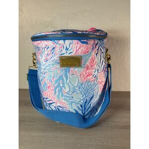 Lilly Pulitzer Blue Insulated Beach Cooler Adjustable Strap Kaleidoscope Coral